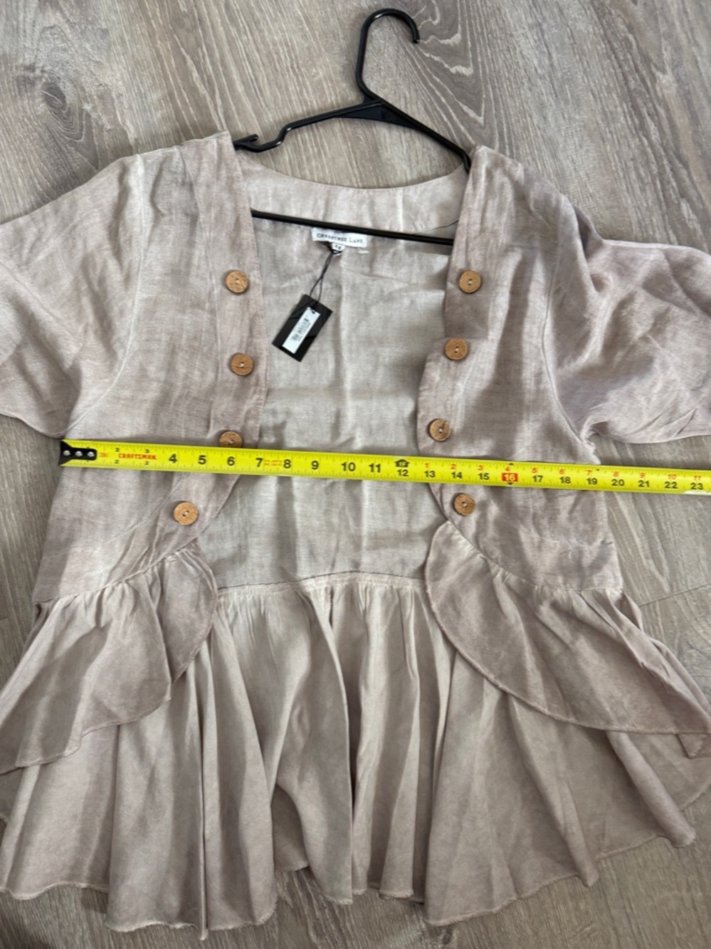 NWT Crosstree Lane Beige Linen Blend Ruffle Open Front Jacket Size Medium - Picture 7 of 9